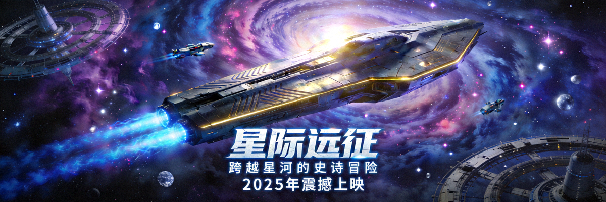 科幻史诗电影海报：太空飞船与星际场景