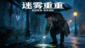 迷雾重重悬疑剧海报：侦探在雨中调查案件